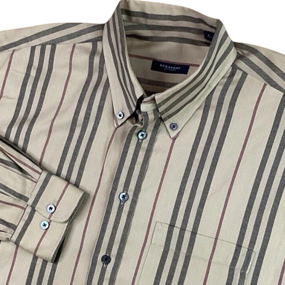 Burberry London‎ Mens L Nova Check Striped Button Down Shirt Made in USA Vintage